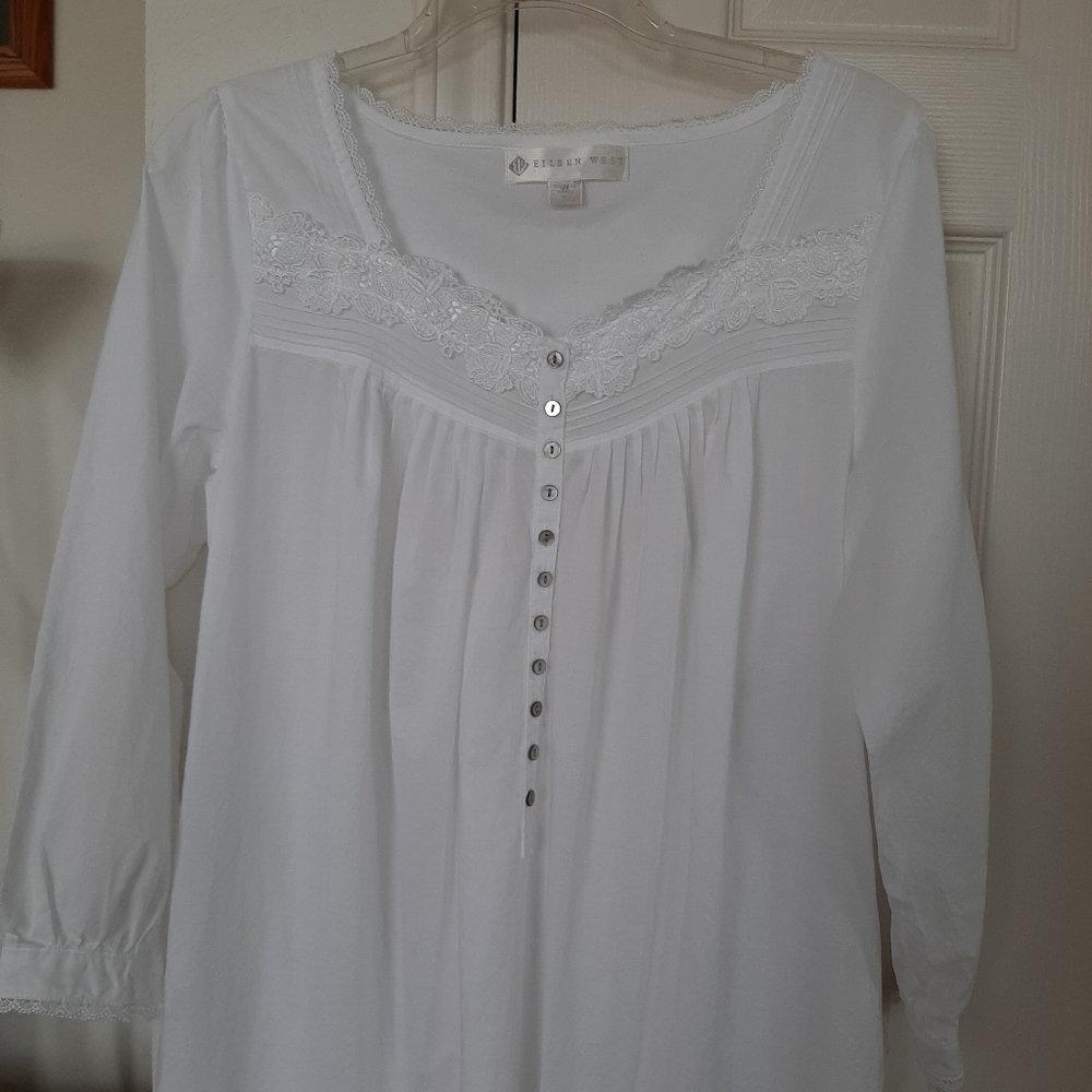 Eileen West, White, Pullover, Long Sleeve, Lightweight Nightgown, Size Small - Picture 8 of 8